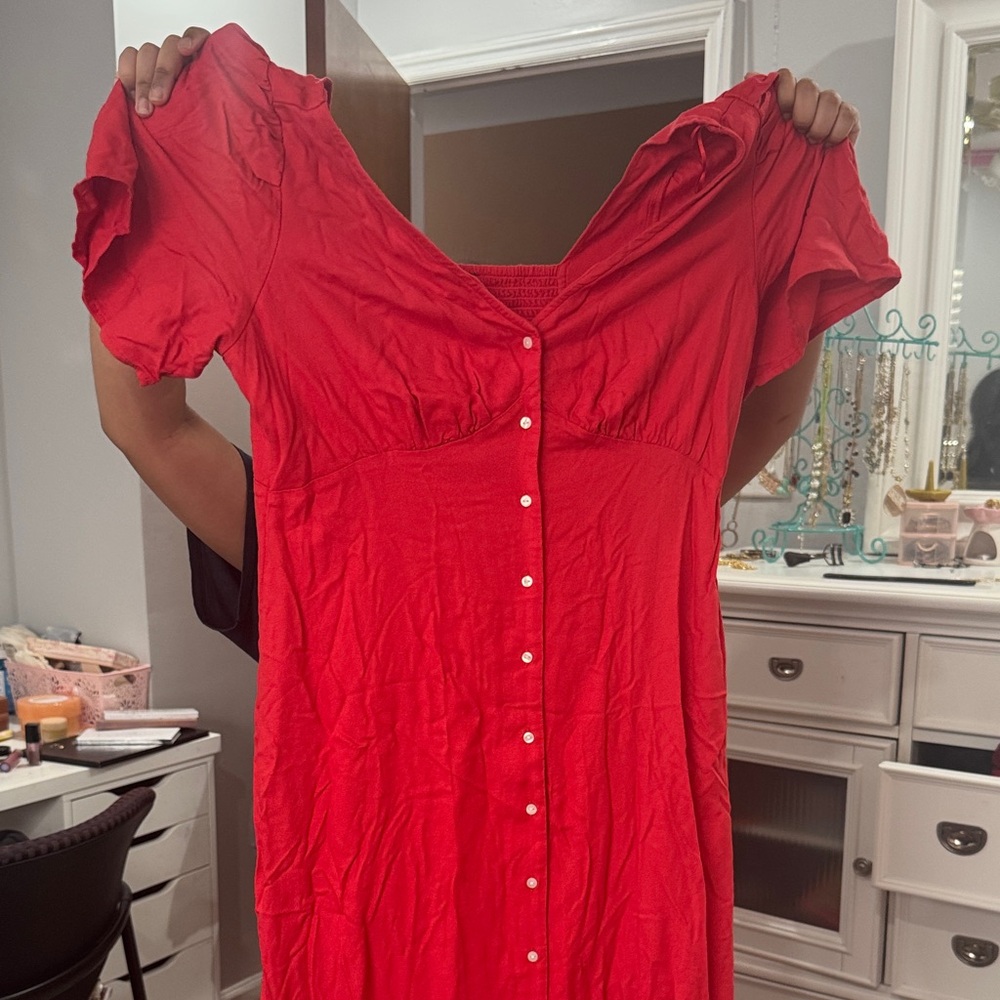 Old Navy Red Button-Up Maxi Dress